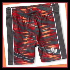 Children’s Place ✦ Toddler Flames Print Sport Shorts ✦ Ruby Orange Black Mesh 4T